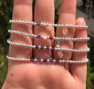 Sterling silver & gemstone beaded bracelet